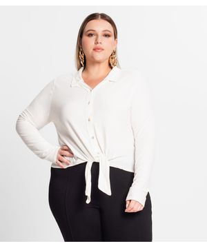 Camisa Feminina Plus Size Em Viscose Secret Glam Bege