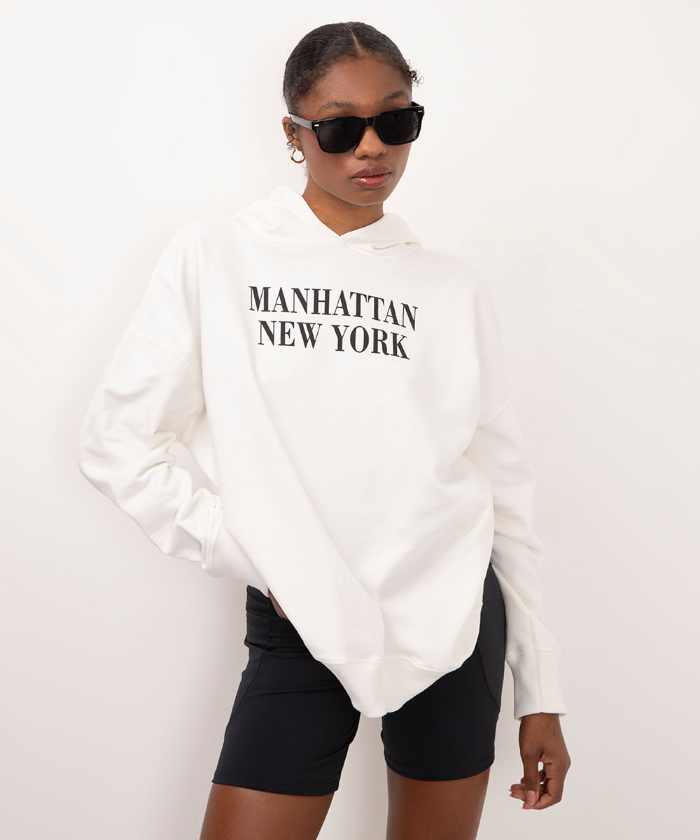 blusão de moletom com capuz manhattan off white