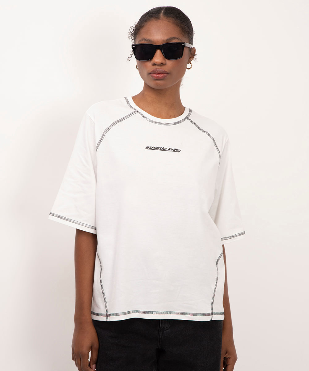 camiseta de algodão oversized athletic living off white
