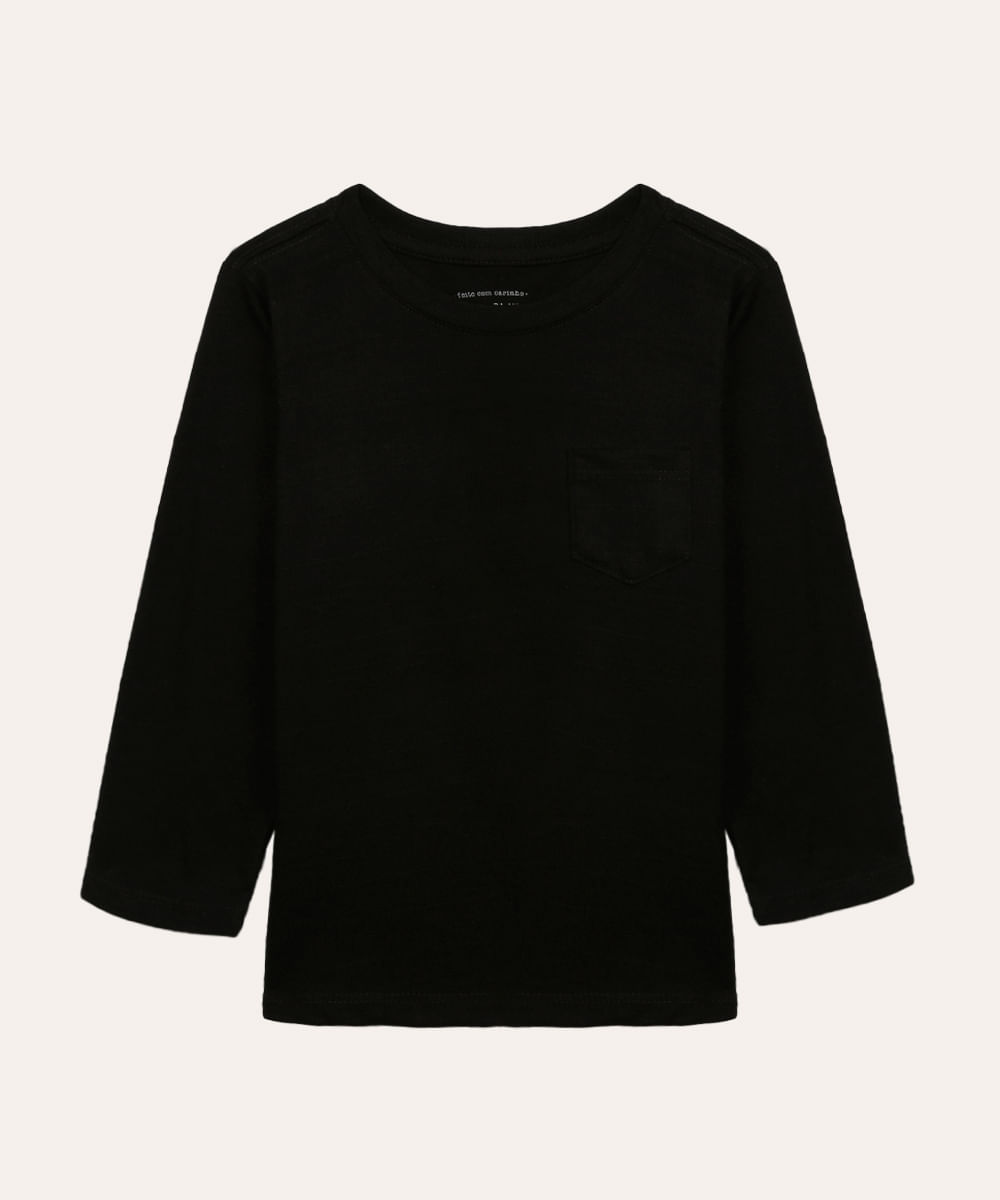 camiseta infantil com bolso manga longa preta