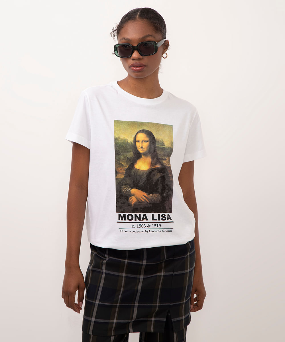camiseta de algodão manga curta monalisa off white
