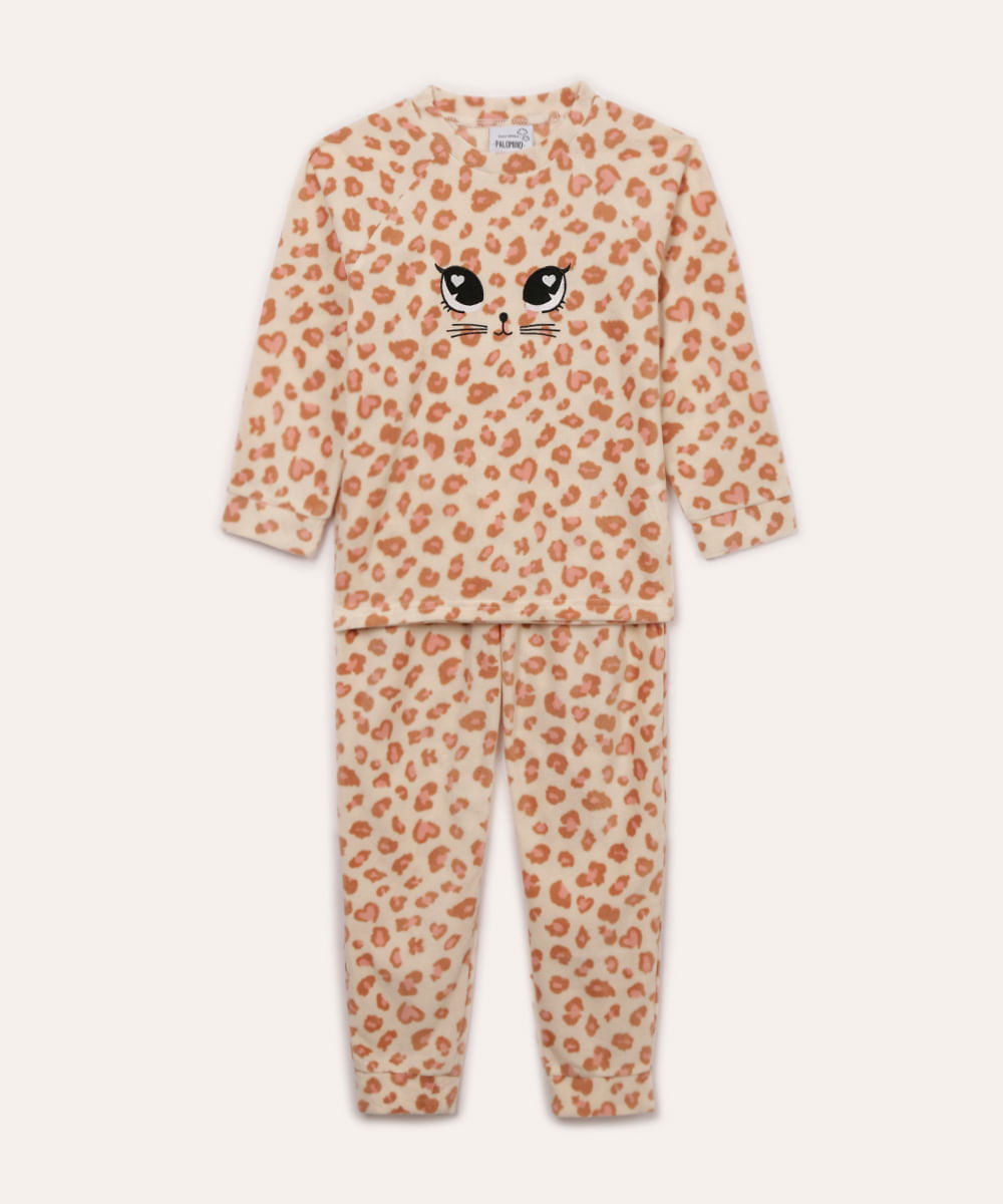pijama de pelucia infantil oncinha bege