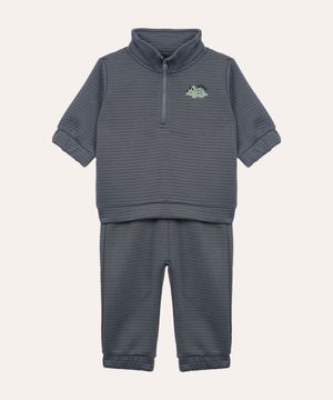 conjunto de moletom infantil texturizado dinossauro azul