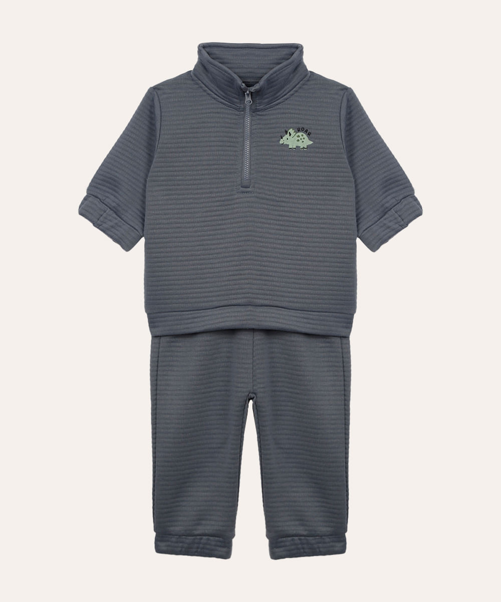 conjunto de moletom infantil texturizado dinossauro azul