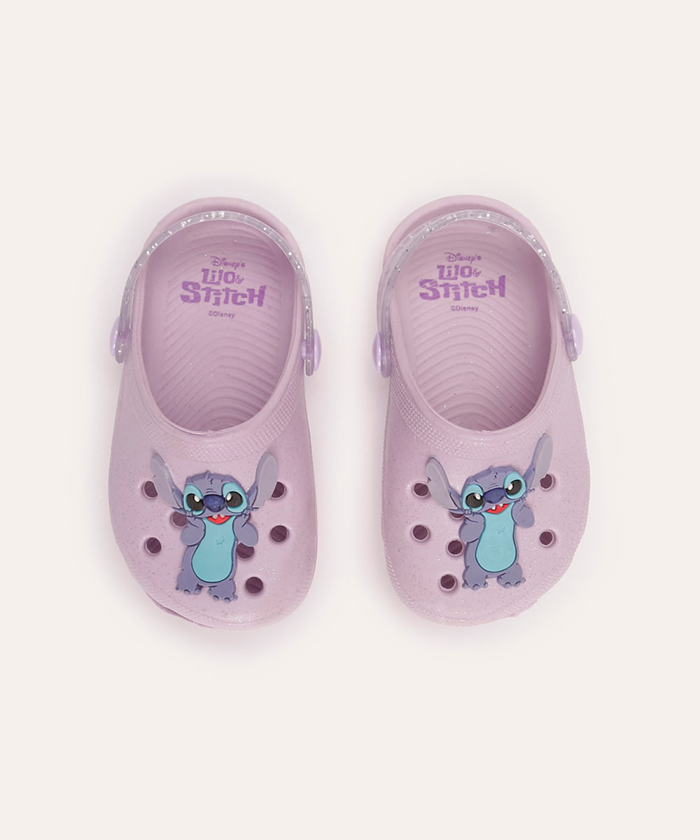 babuche infantil stitch com brilho lilás