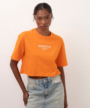 camiseta de algodão cropped manhattan laranja