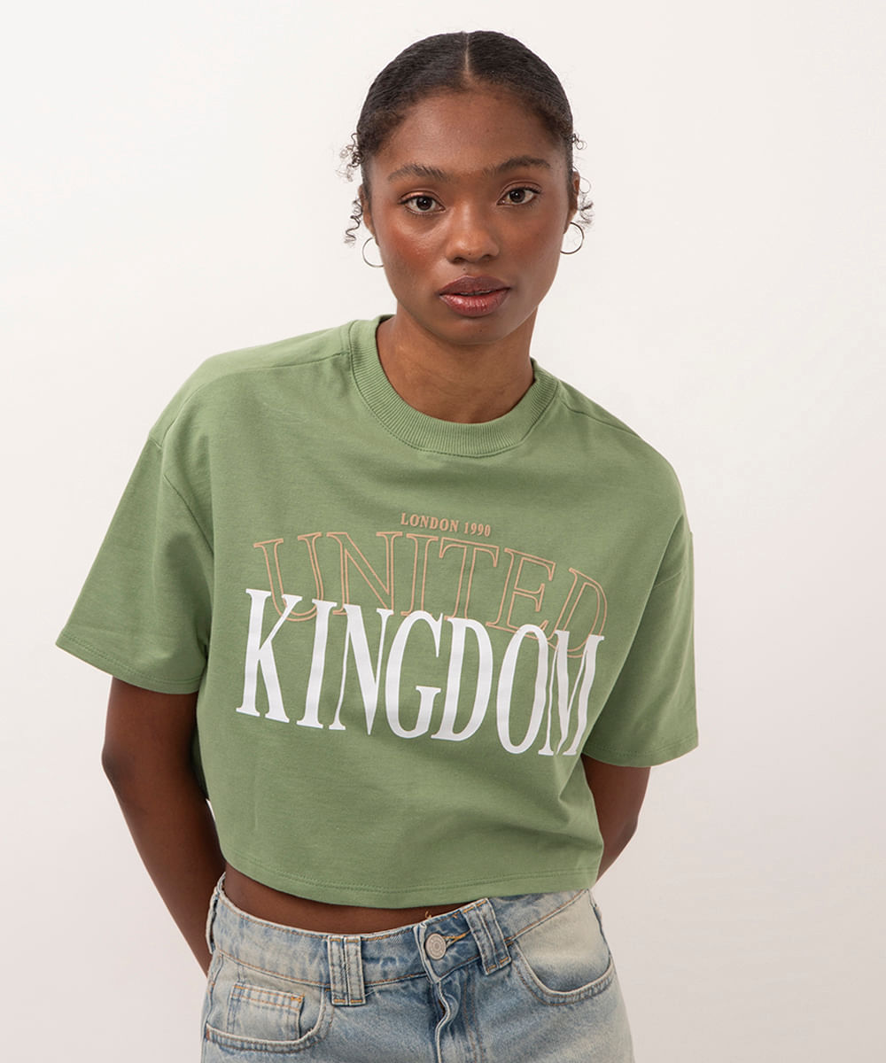 camiseta de moletinho cropped united kingdom verde