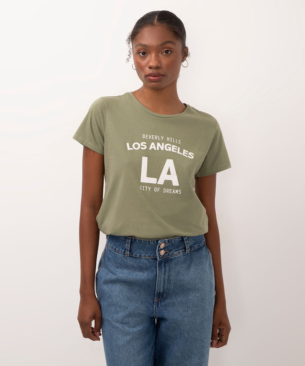 camiseta de algodão manga curta los angeles verde