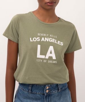 camiseta de algodão manga curta los angeles verde