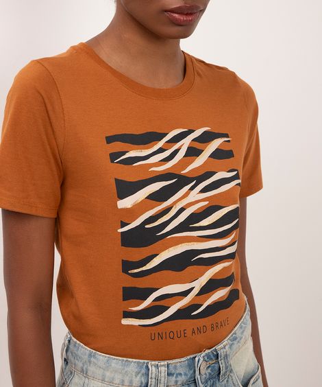 camiseta de algodão manga curta unique and brave marrom