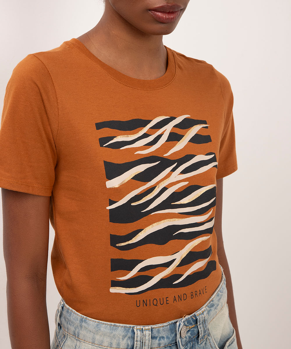 camiseta de algodão manga curta unique and brave marrom