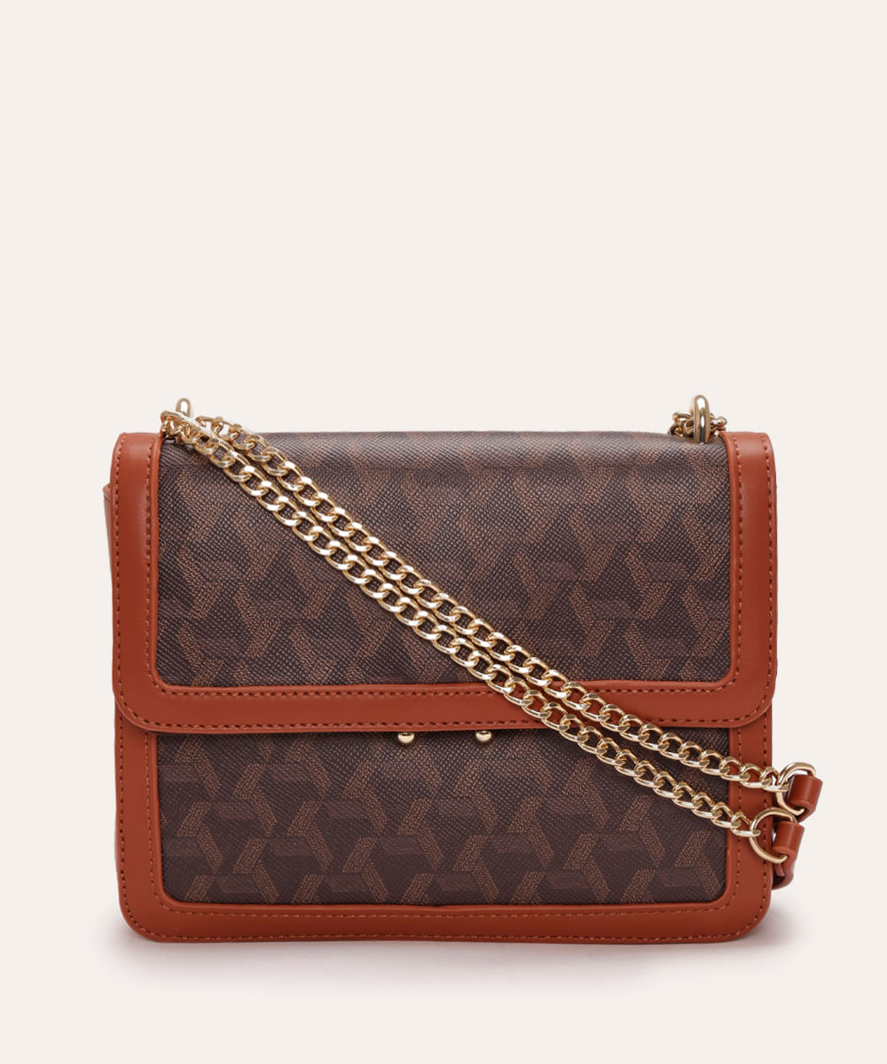 bolsa crossbody com alça corrente marrom
