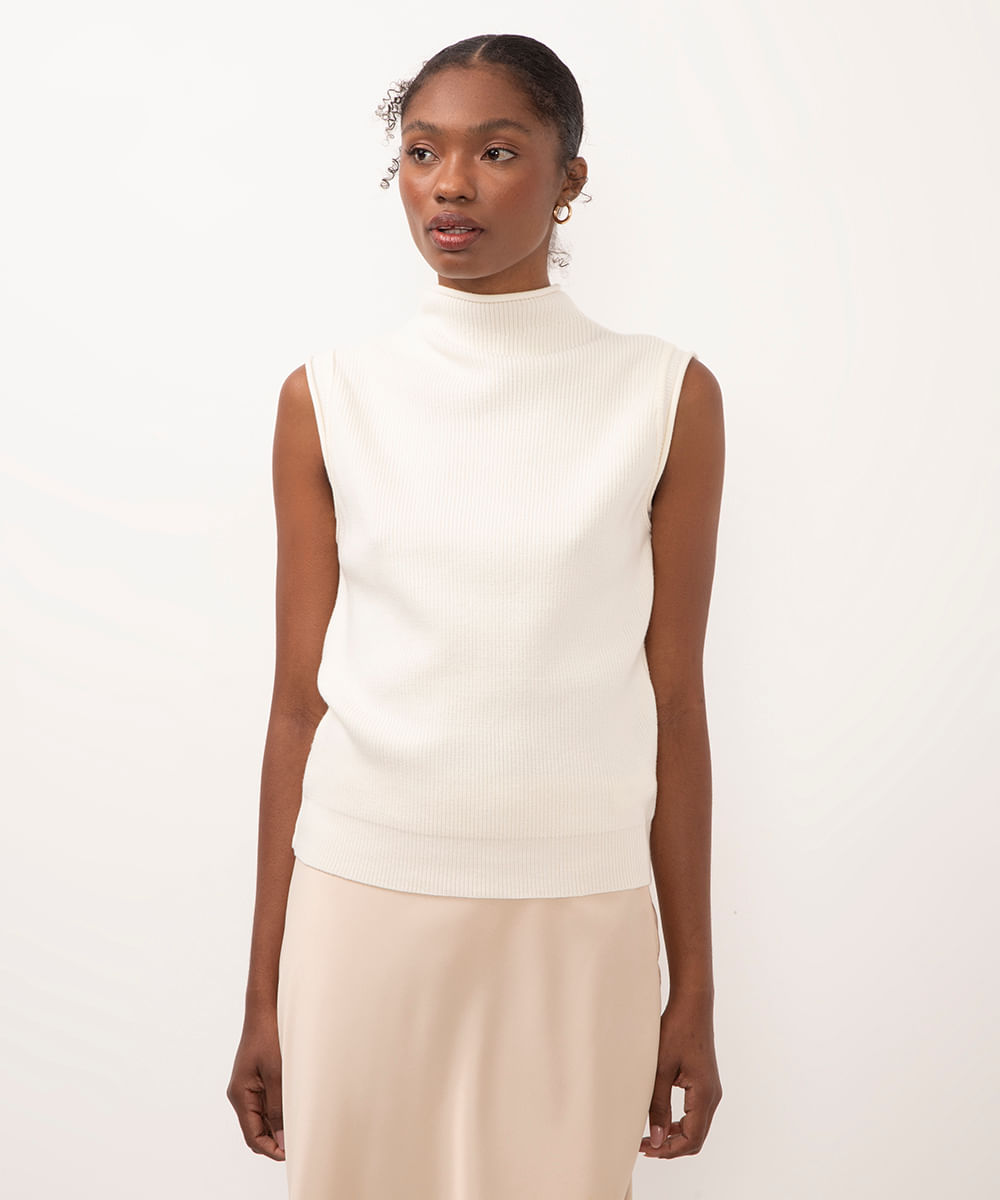colete de tricot gola alta off white