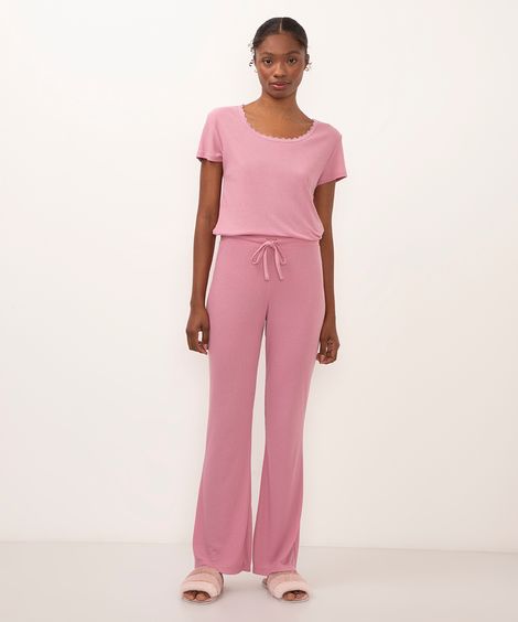 calça de pijama flare rosa