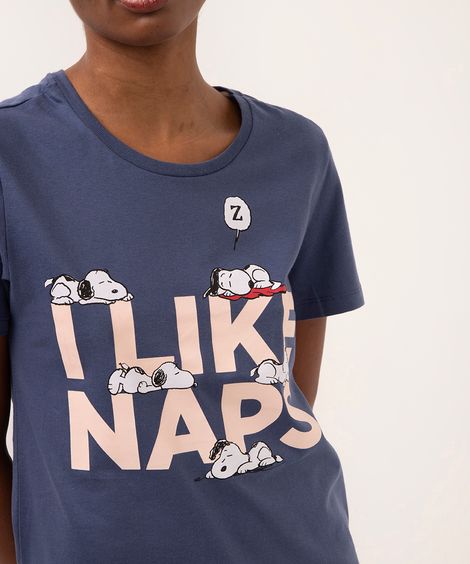 pijama de algodão com calça jogger snoopy azul marinho