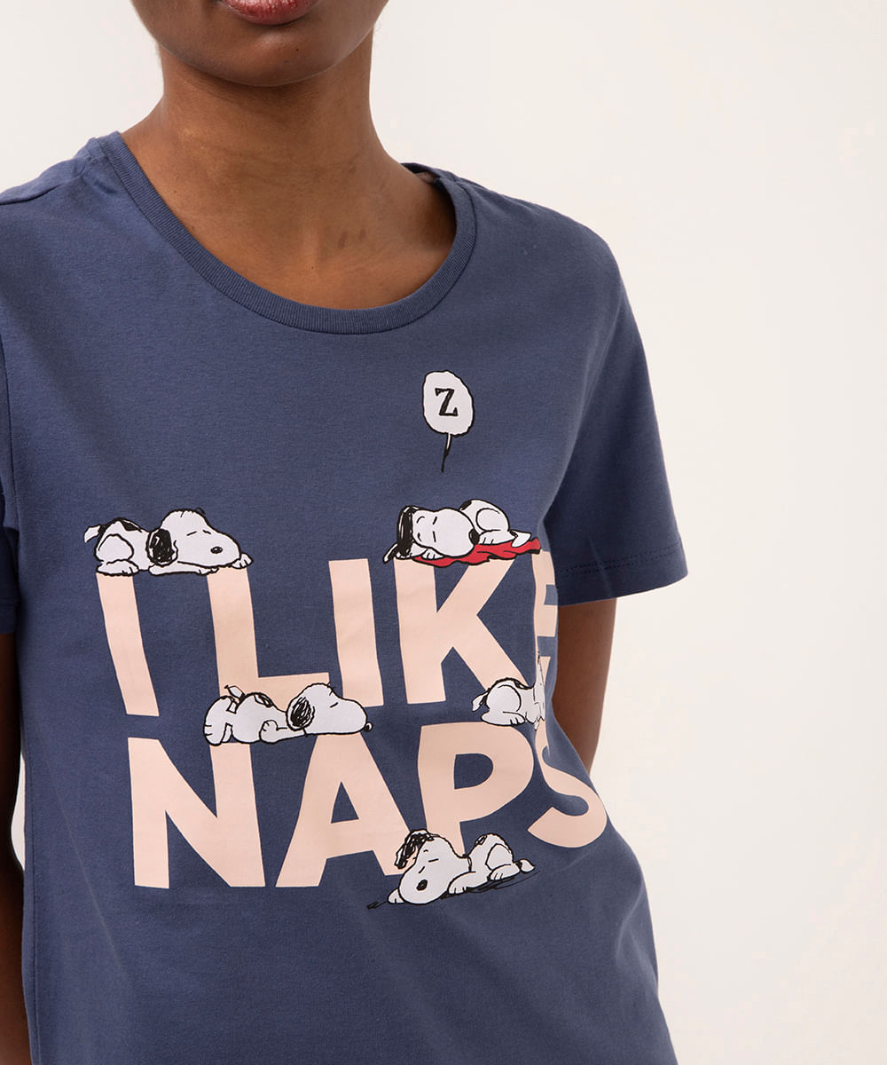 pijama de algodão com calça jogger snoopy azul marinho