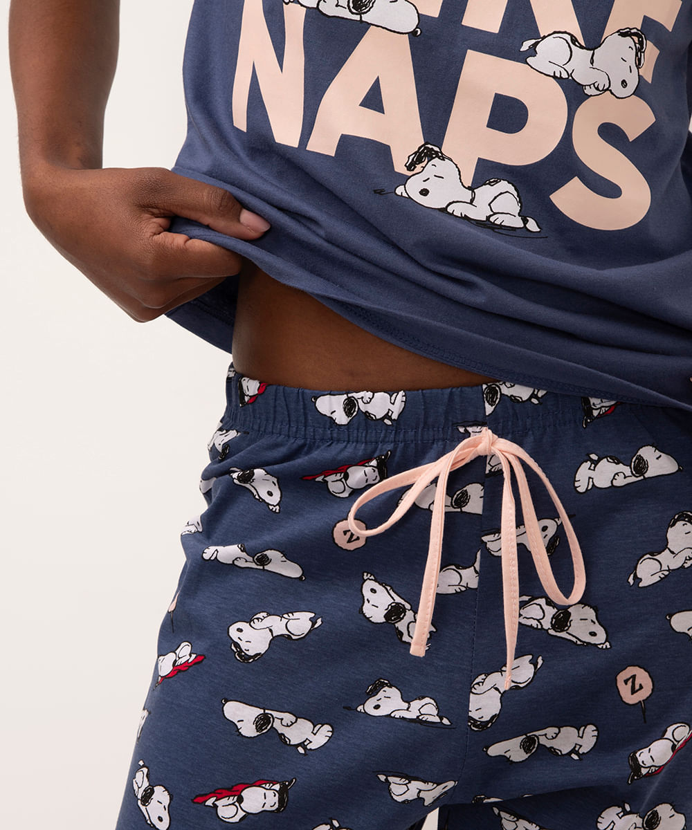 pijama de algodão com calça jogger snoopy azul marinho
