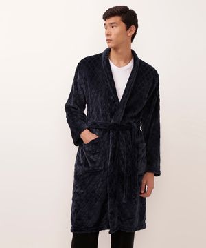 roupão de fleece manga longa texturizado azul marinho