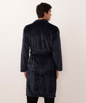 roupão de fleece manga longa texturizado azul marinho
