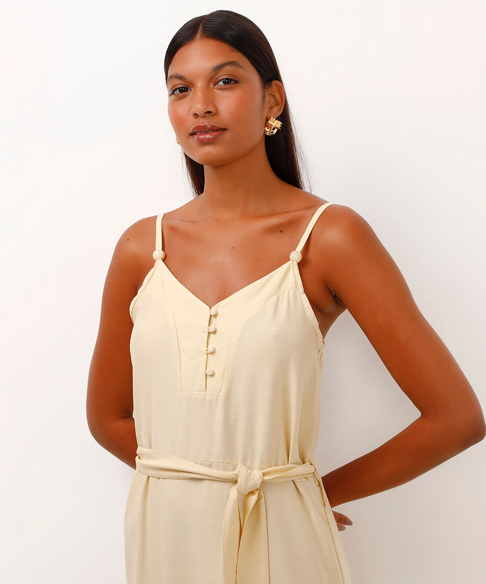 vestido de viscose longo decote v bege