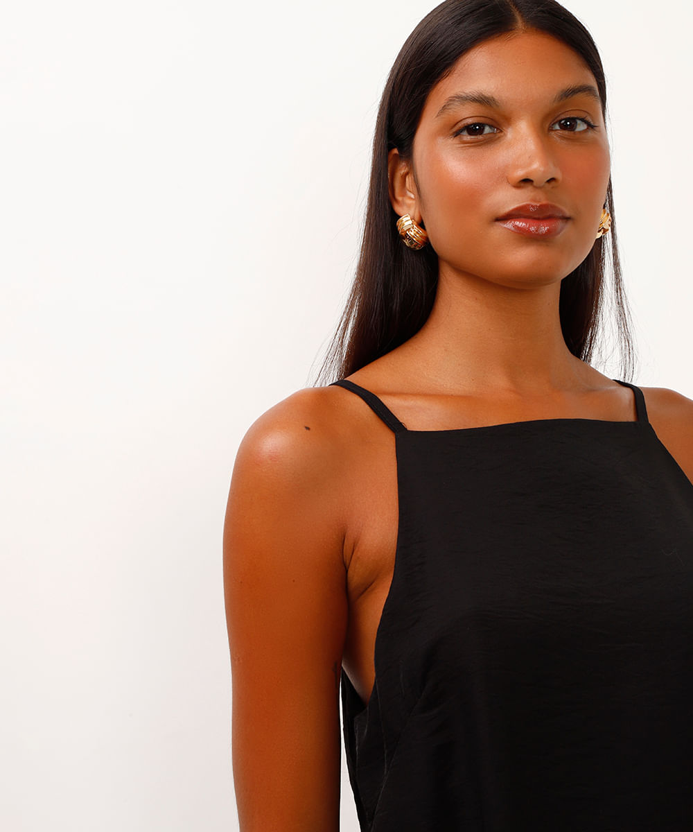 regata halterneck de viscose preto