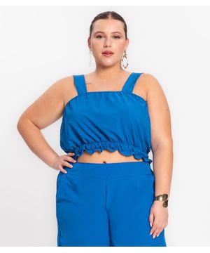 Regata Cropped Plus Size Neon Secret Glam Azul