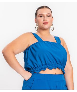 Regata Cropped Plus Size Neon Secret Glam Azul