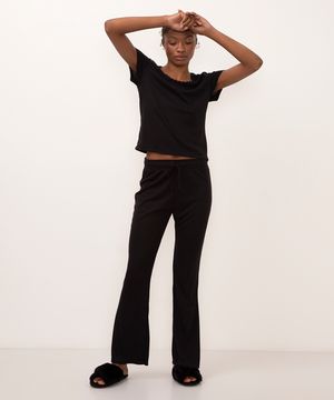 calça de pijama flare preto