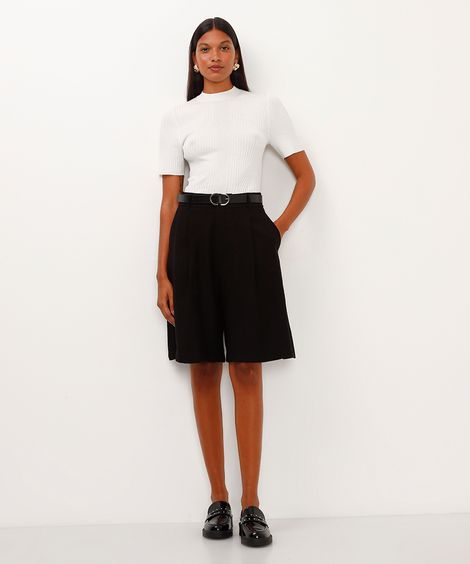 bermuda de alfaiataria com pregas - preto