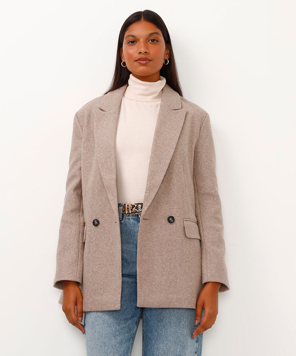 blazer de camurça bolsos de lapela bege