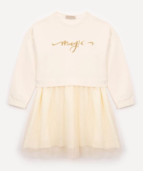 vestido infantil manda longa moletinho magic bege