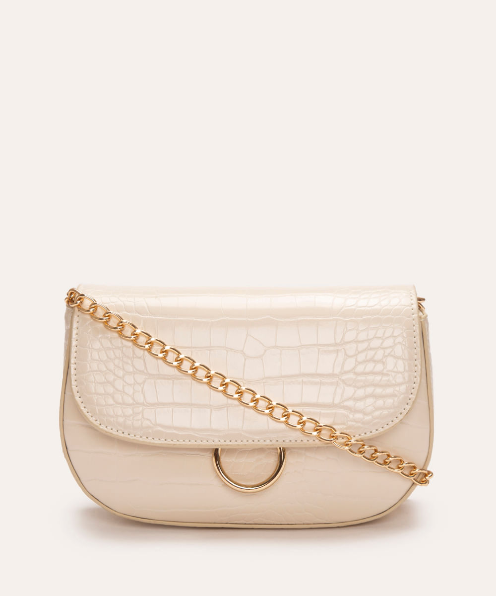 bolsa croco com argola off white