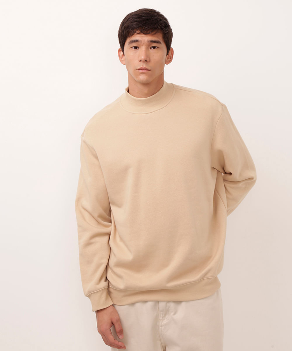 blusa de moletom gola alta bege