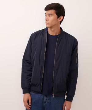 jaqueta bomber de nylon azul marinho