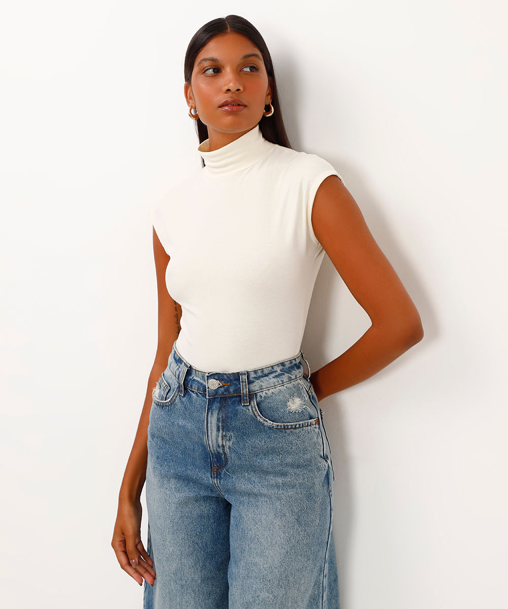 body de algodão gola alta muscle tee off white