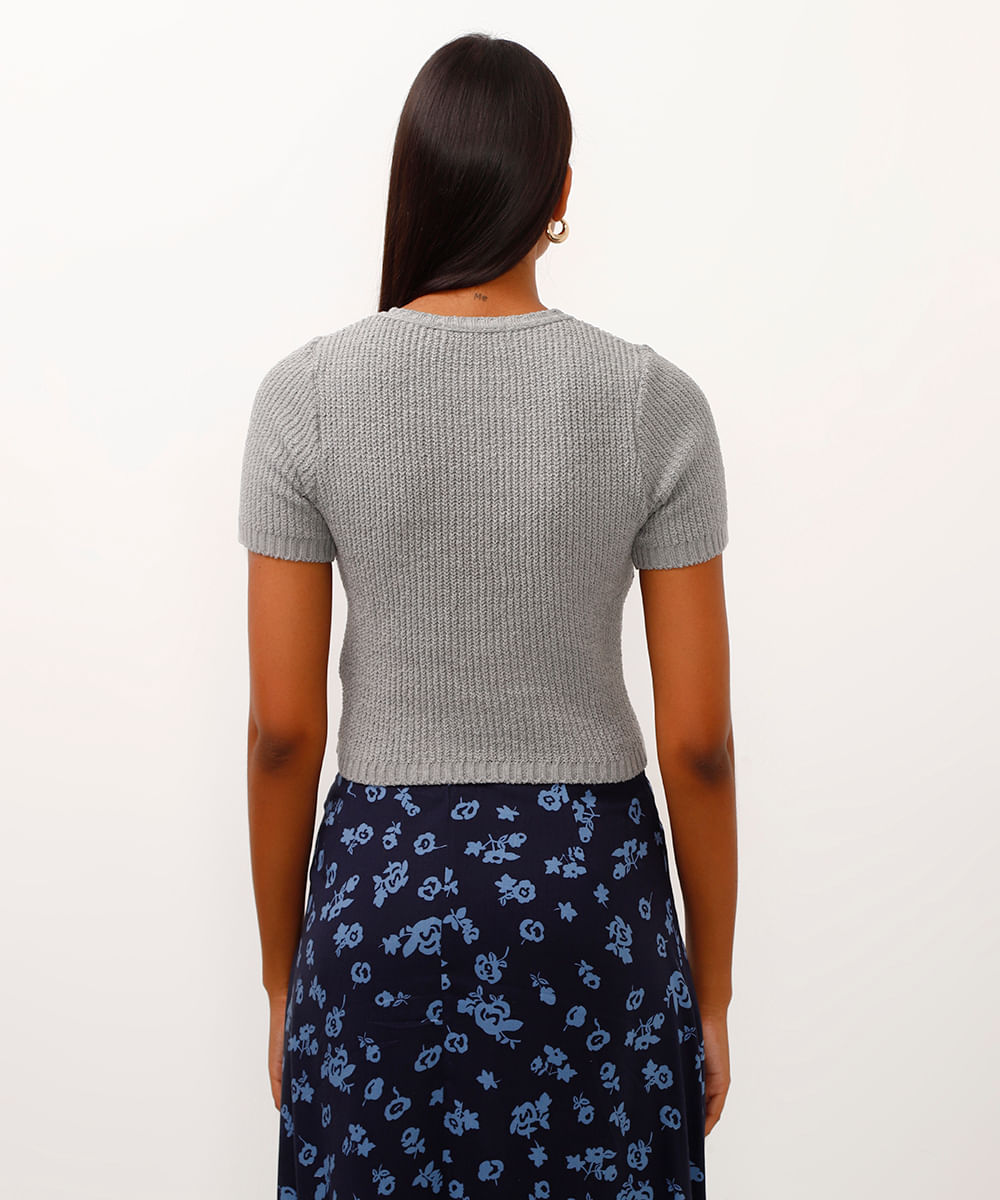 cropped de tricot trançado cinza