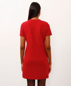vestido curto texturizado manga curta vermelho