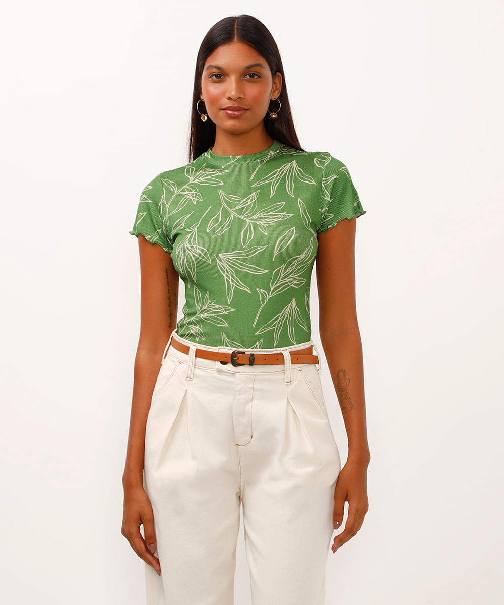 camiseta de viscose folhagem verde