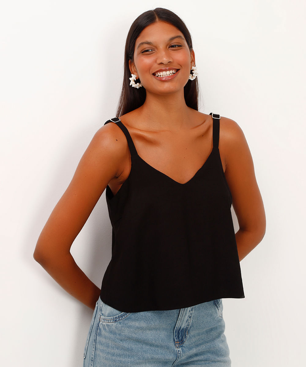 regata de viscose cropped preto