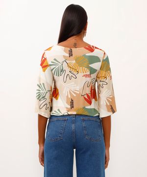 blusa de viscose com amarração geométrica bege