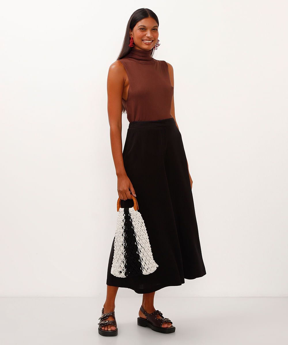 calça de viscose pantalona preto