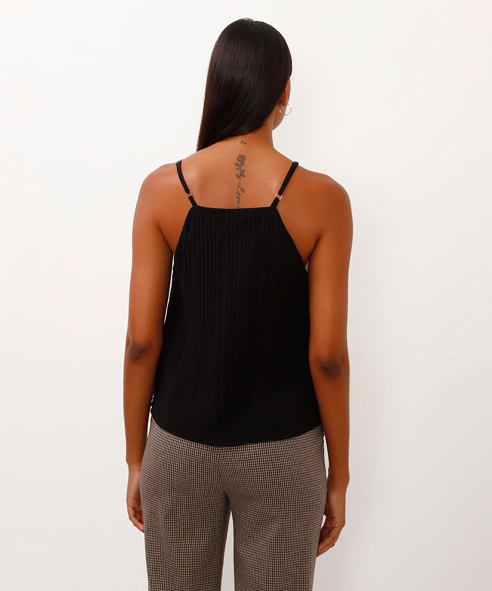 regata de viscose halterneck texturizada preta