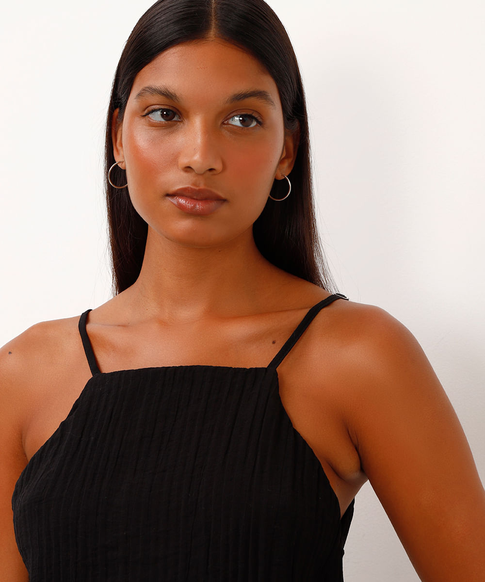 regata de viscose halterneck texturizada preta