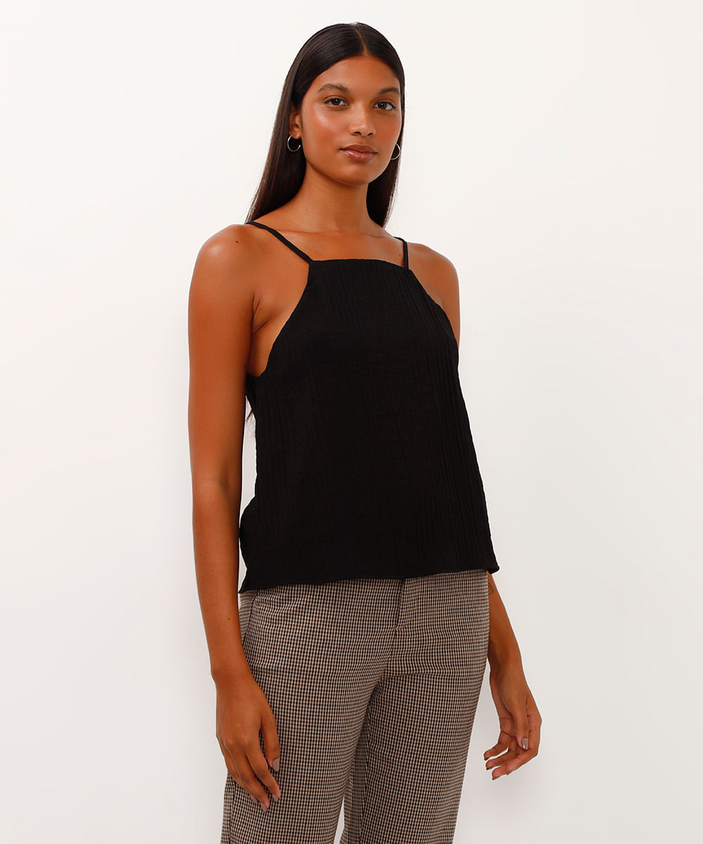 regata de viscose halterneck texturizada preta