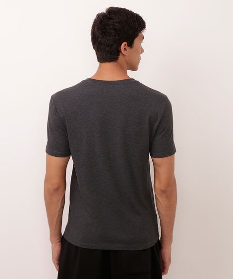 camiseta de algodão manga curta gola V slim cinza