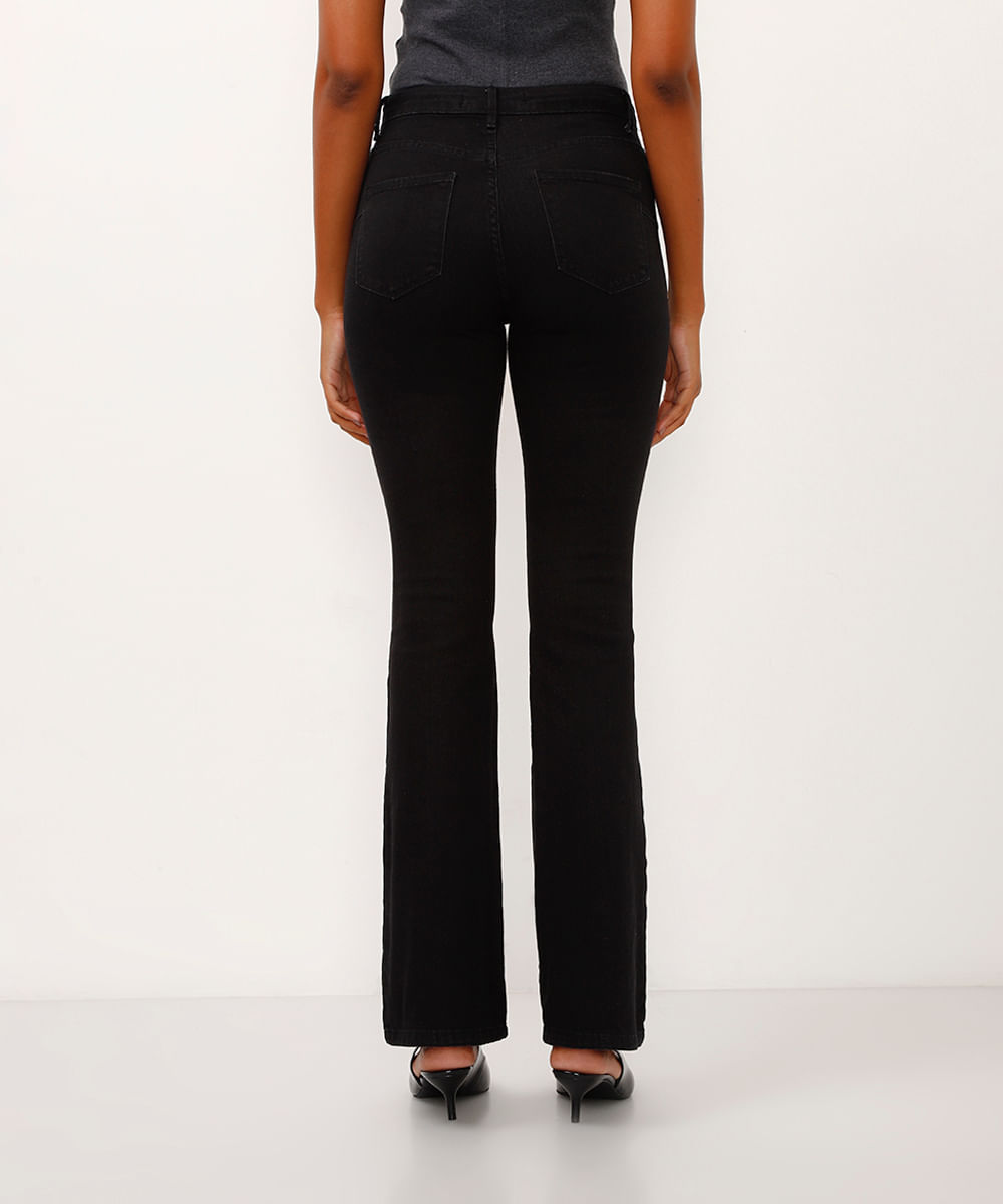 calça jeans flare cintura alta preta