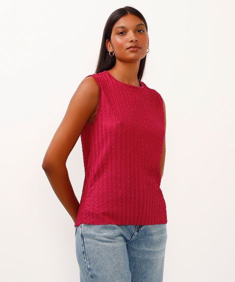 regata texturizada gola redonda rosa