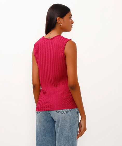regata texturizada gola redonda rosa