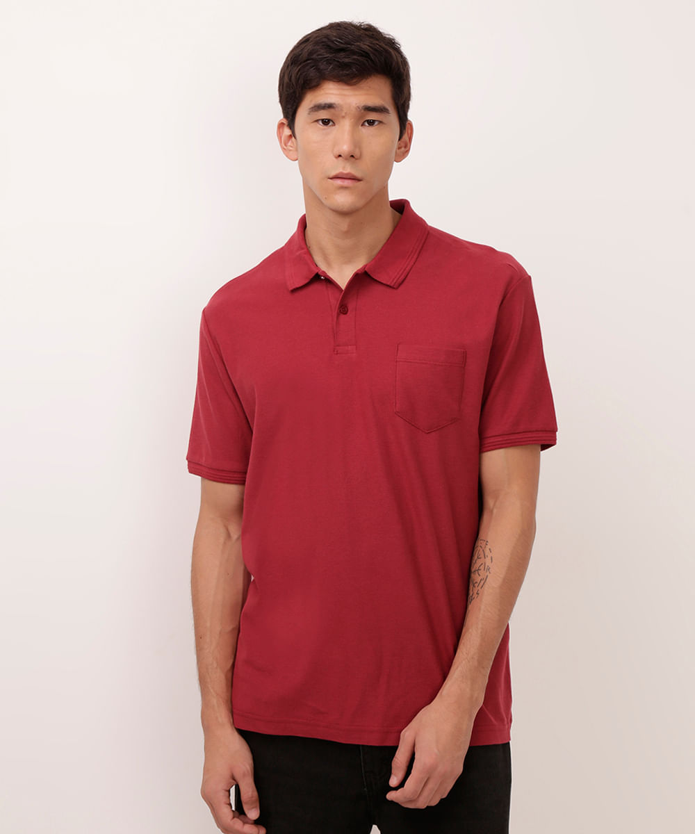 polo de algodão com bolso vinho