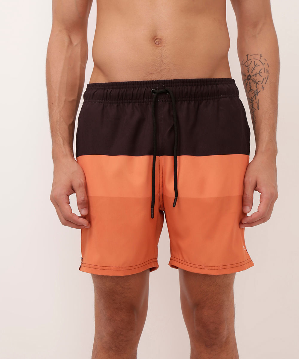 short cós com elástico bicolor laranja